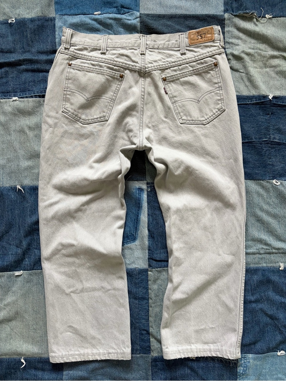 1990 Vintage Levis 557 For Cowboys Jeans Light Gray Denim Cropped 34x24.5